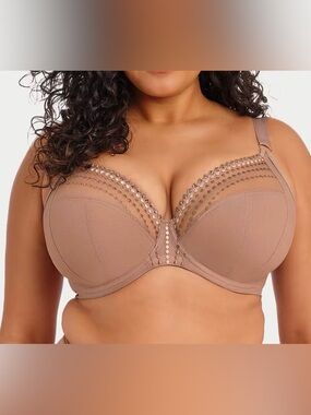 ELOMI Matilda Side Support Plunge Bra Nude Praline 34G convertible J hook sheer